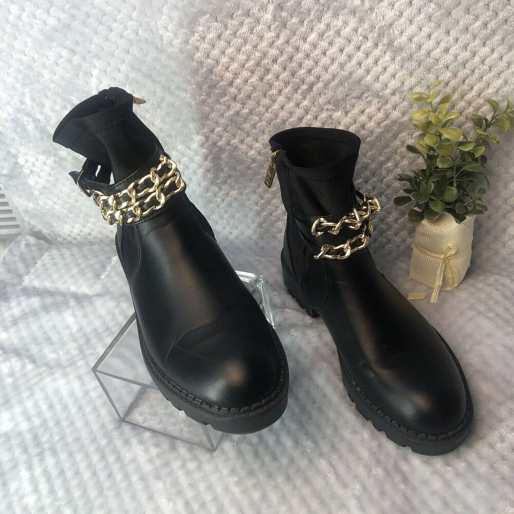 Jones New York Womens Sz 7 Black Ollee Chain Link Ankle Boot Bootie Black - Picture 5 of 14